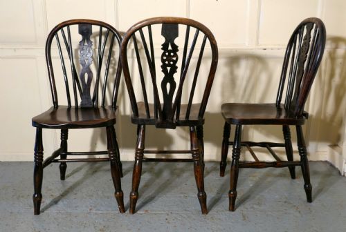 fig 3. A Set of 6 Early Victorian Beech & Elm Wheel Back Kitchen Chairs