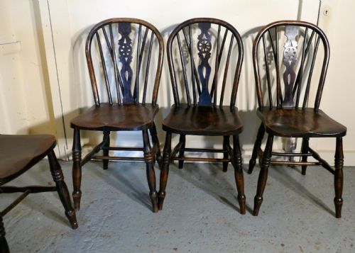 fig 1. A Set of 6 Early Victorian Beech & Elm Wheel Back Kitchen Chairs