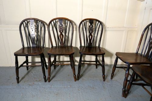 fig 2. A Set of 6 Early Victorian Beech & Elm Wheel Back Kitchen Chairs