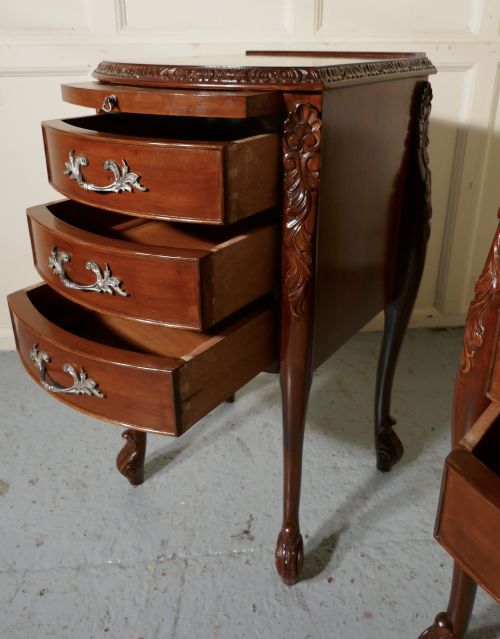 fig 1. Pair of French Walnut and Ormolu 3 Drawer Bedside Cabinets 