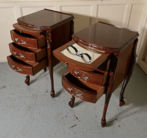 fig 2. Pair of French Walnut and Ormolu 3 Drawer Bedside Cabinets 