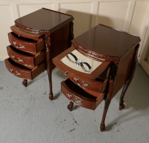 fig 3. Pair of French Walnut and Ormolu 3 Drawer Bedside Cabinets 