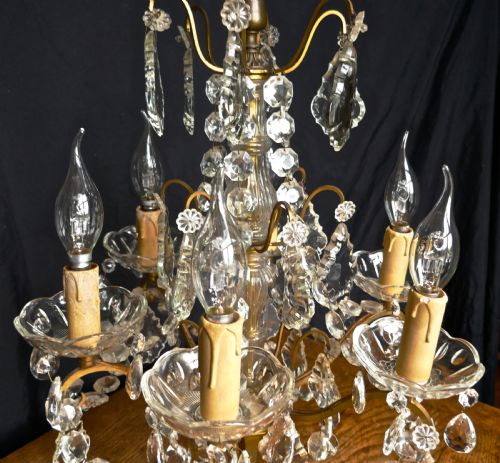 fig 4. French Brass and Crystal 6 Branch Chandelier Table Lamp, Girandole