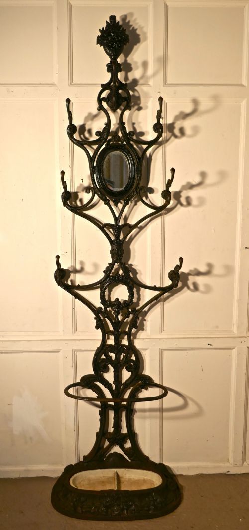 Superb French Cast Iron Hall Stand, Signed Corneau Freres Charleville
