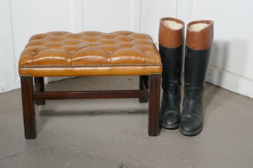 fig 3. Deeply Buttoned Chesterfield Tan Leather Library Stool