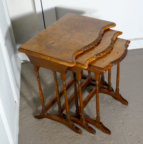 Decorative Burr Walnut Nest of Three Tables