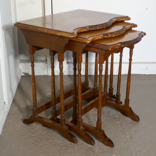 fig 1. Decorative Burr Walnut Nest of Three Tables