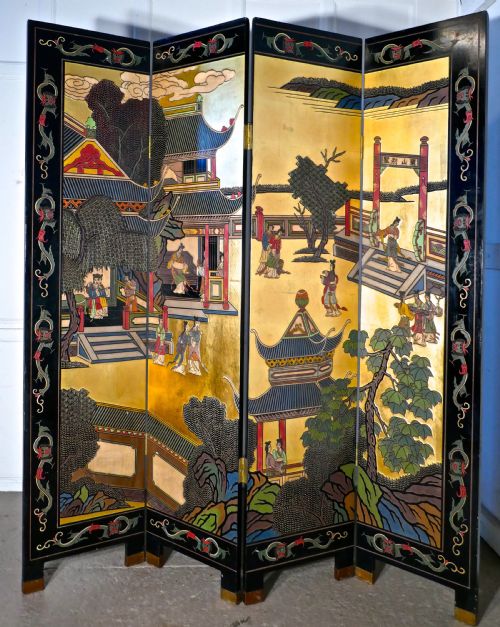 fig 4. Large Heavy Decorated Japanese Lacquer Room Divider Screen