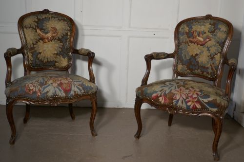A Pair of French Arts and Crafts Walnut Salon Chairs