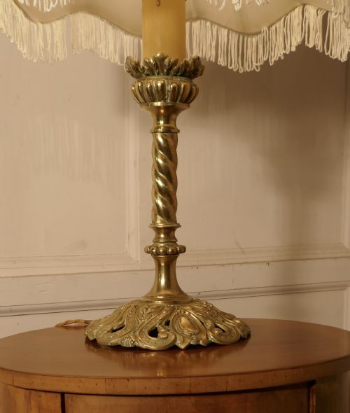 Embossed Barley Twist Column Brass Table Lamp with New Shade