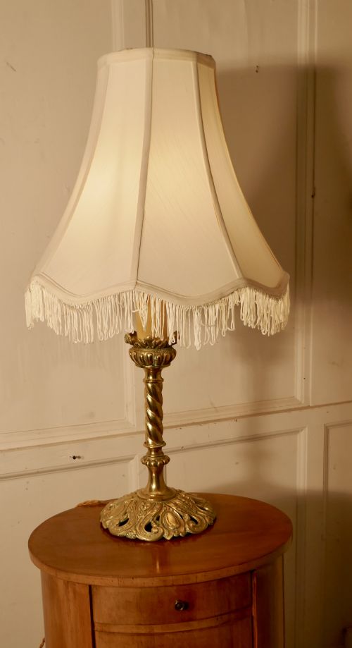 fig 1. Embossed Barley Twist Column Brass Table Lamp with New Shade