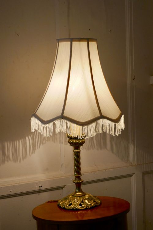 fig 4. Embossed Barley Twist Column Brass Table Lamp with New Shade