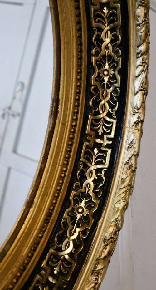fig 1. Superb Deep Oval Frame French Empire Gilt and Lacquer Wall Mirror