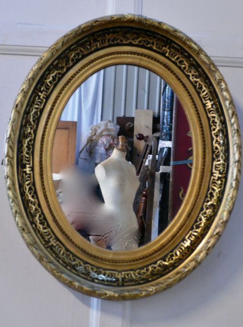 fig 2. Superb Deep Oval Frame French Empire Gilt and Lacquer Wall Mirror