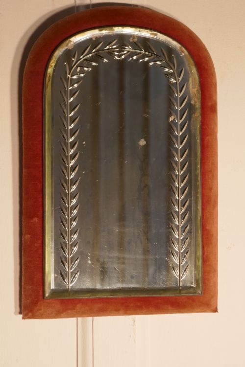Charming, Victorian Pink Velvet Boudoir Wall Mirror