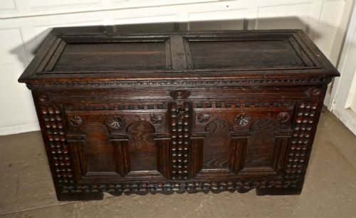 fig 1. Large 18th Century Carved Oak Cassone, Marriage Chest