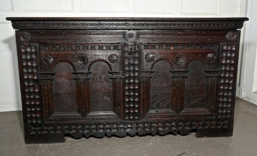 Large 18th Century Carved Oak Cassone, Marriage Chest