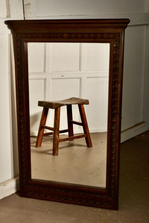 Large Breton Carved Chestnut Wall Mirror