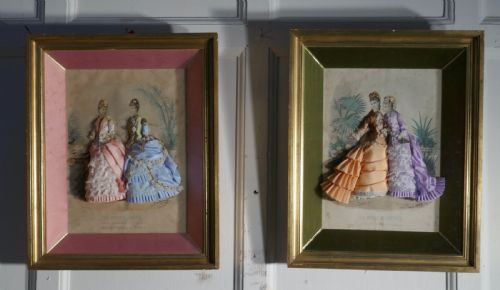 19th Century French Appliqué Framed Fashion Salesman Samples