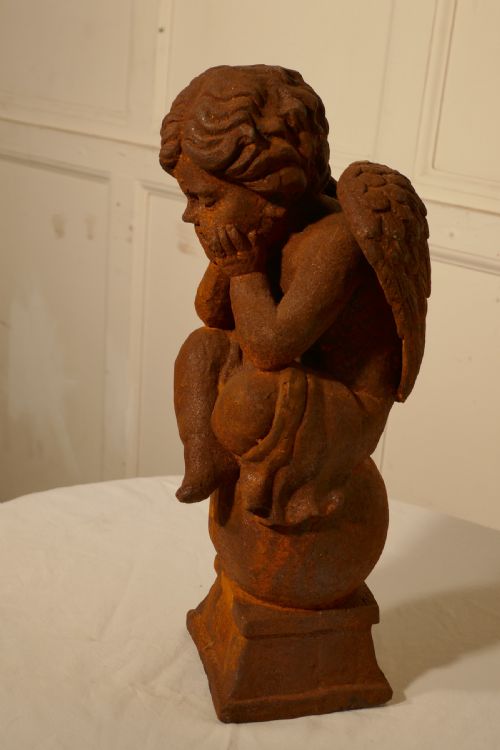 fig 1. 19th Century French Cast Iron Angel, Putti Deep in Thought