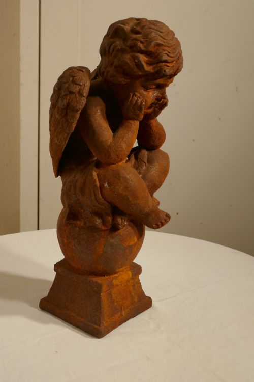 fig 2. 19th Century French Cast Iron Angel, Putti Deep in Thought