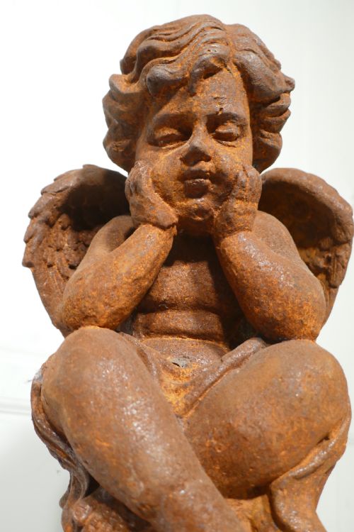 fig 3. 19th Century French Cast Iron Angel, Putti Deep in Thought