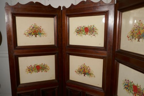 fig 3. Very Unusual 3 Fold Mahogany Room Divider with Hunting Prints