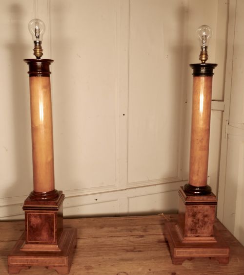 fig 3. Pair of Tall Art Deco Maple and Walnut Column Table Lamps
