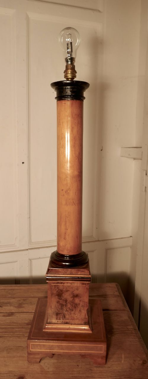fig 4. Pair of Tall Art Deco Maple and Walnut Column Table Lamps