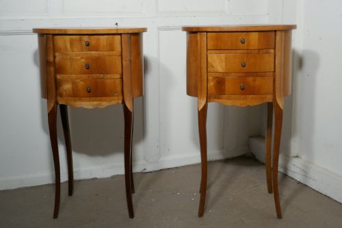 Pair of French Golden Cherry Oval Bedside Cabinets