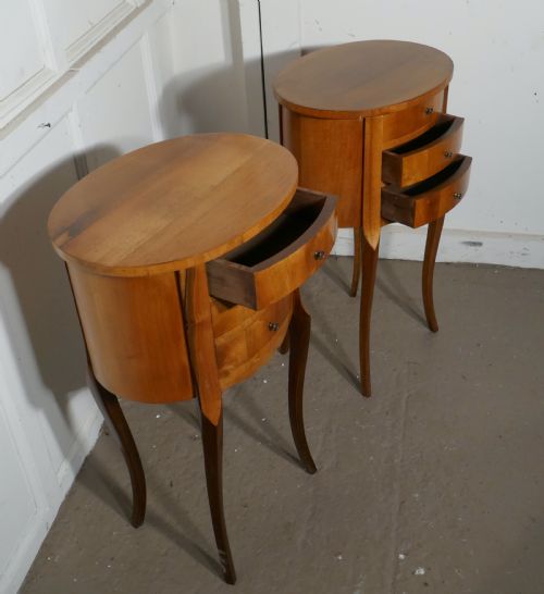 fig 1. Pair of French Golden Cherry Oval Bedside Cabinets