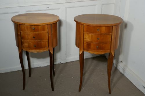 fig 3. Pair of French Golden Cherry Oval Bedside Cabinets