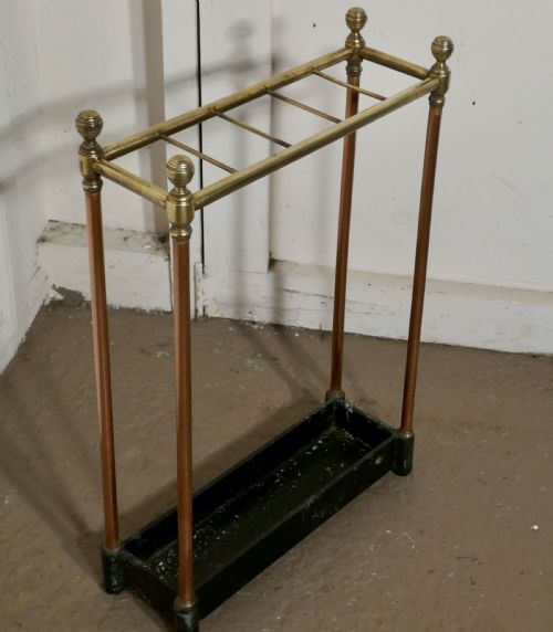 Victorian Brass, Copper and Cast Iron Walking Stick Stand or Umbrella Stand