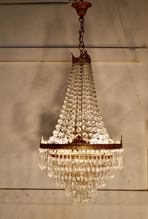 Large French Empire Style Tent and Waterfall Chandelier