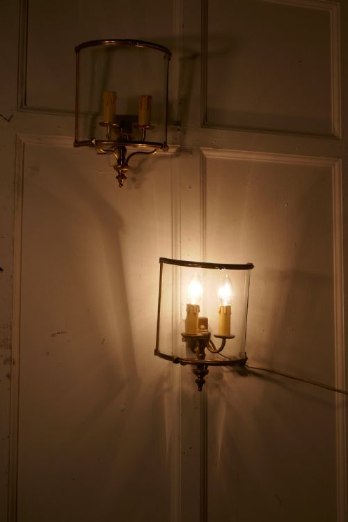 fig 1. A Pair of French twin Light Brass Convex Wall Lanterns