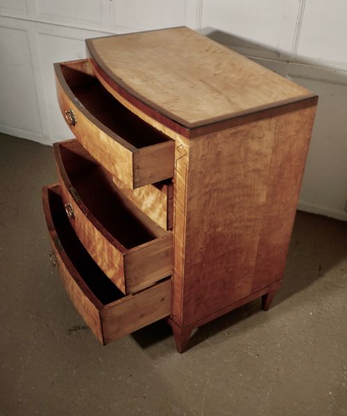 fig 2. Art Deco 4 Drawer Bow Front Chest of Drawers in Bird’s Eye Maple