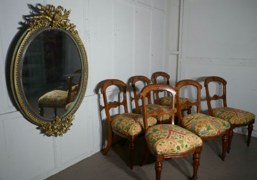 fig 1. Set of 6 Arts and Crafts Gothic Golden Oak Dining Chairs