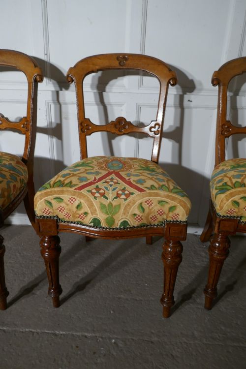 fig 3. Set of 6 Arts and Crafts Gothic Golden Oak Dining Chairs