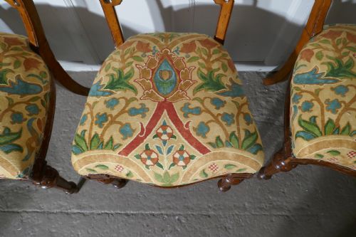 fig 4. Set of 6 Arts and Crafts Gothic Golden Oak Dining Chairs