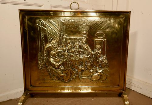 A Large Victorian Musicians Scene Brass Fire Screen