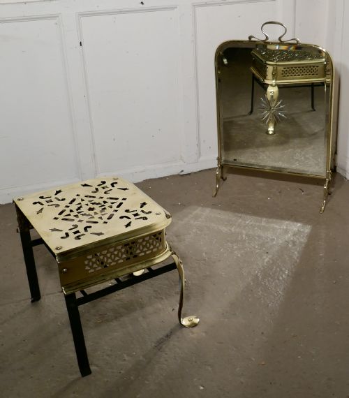 fig 2. A Victorian Art Nouveau Brass and Sunburst Mirror Fire Screen