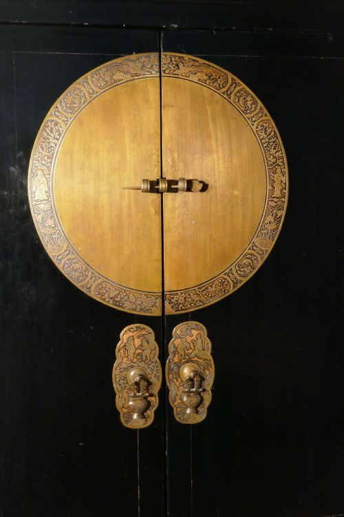 fig 1. Chinoiserie Art Deco Black Lacquer and Brass Cupboard