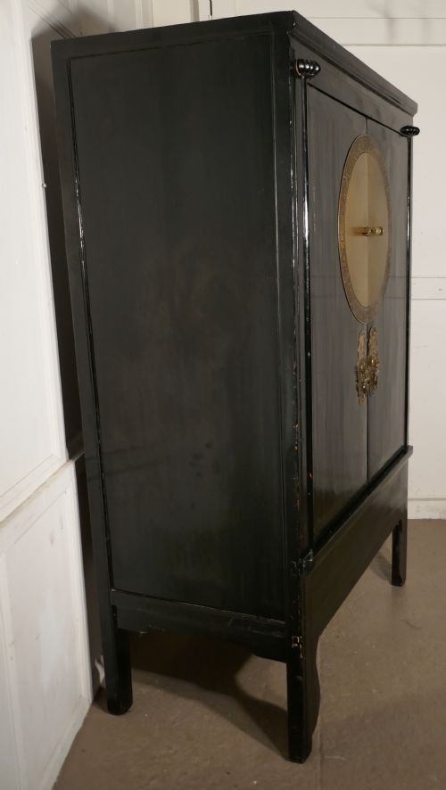 fig 2. Chinoiserie Art Deco Black Lacquer and Brass Cupboard
