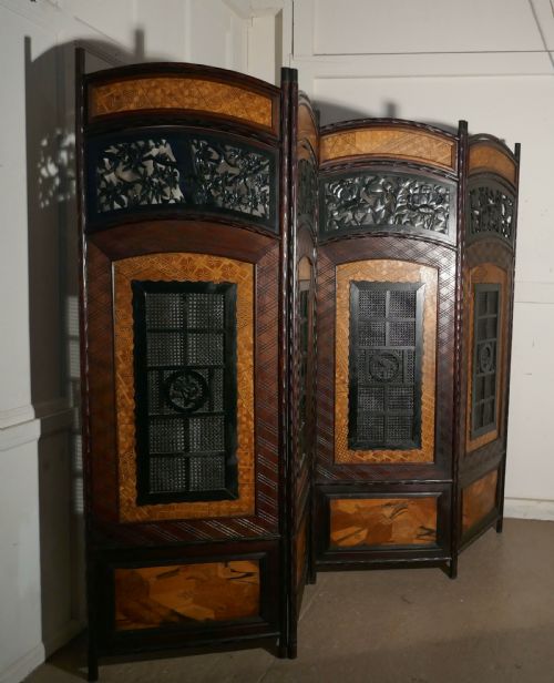 fig 1. 19th Century Japanese Folk Art 4 Fold Screen, Room Divider