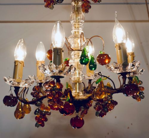 fig 2. 6 Branch Chandelier Hung with Coloured Crystal Fruits, Grapes, Apples and Pears