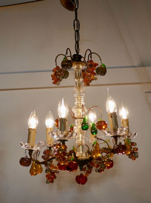 fig 3. 6 Branch Chandelier Hung with Coloured Crystal Fruits, Grapes, Apples and Pears