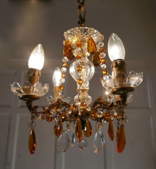 fig 1. French Amber and White Crystal Chandelier Light Fitting