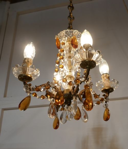 fig 2. French Amber and White Crystal Chandelier Light Fitting