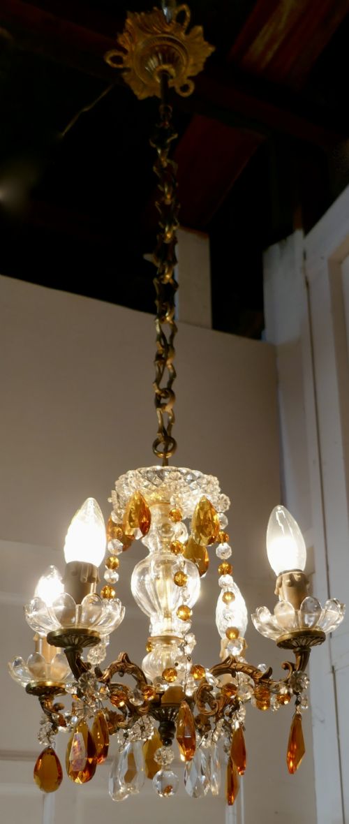 fig 3. French Amber and White Crystal Chandelier Light Fitting