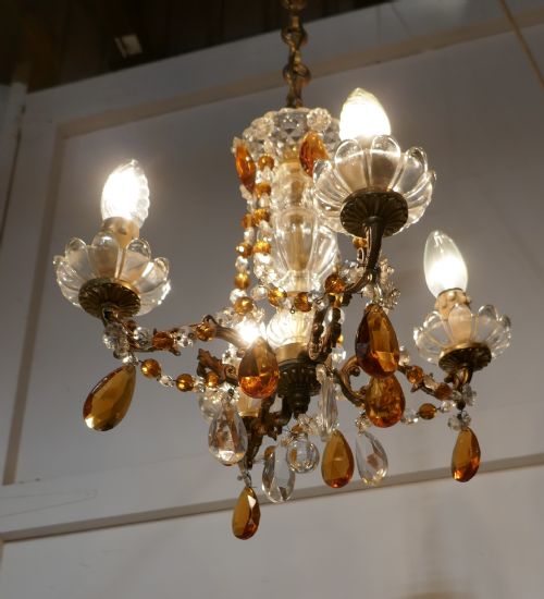 fig 4. French Amber and White Crystal Chandelier Light Fitting